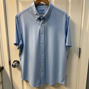 RHONE Commuter Blue Mini Windowpane Fine Italian Fabric Short Sleeve Shirt Large